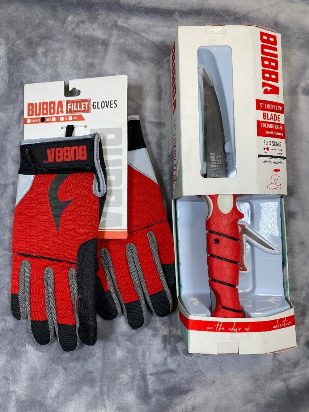 Bubba Fillet Knife and Fillet Gloves sz Medium - 5in Lucky Lew Folding Knife NEW